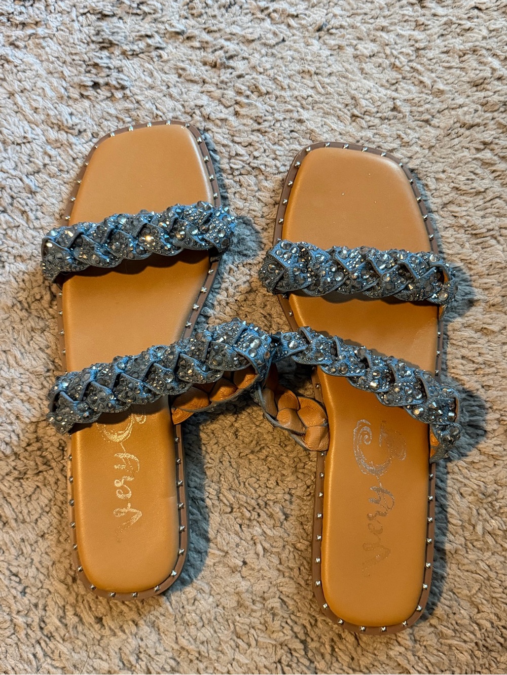 Blue Braided Slide Sandals with Sequins